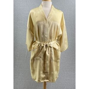 Silk Fashion Robe Womens Extra Large Gold Silk Oriental Kimono Wrap Pockets